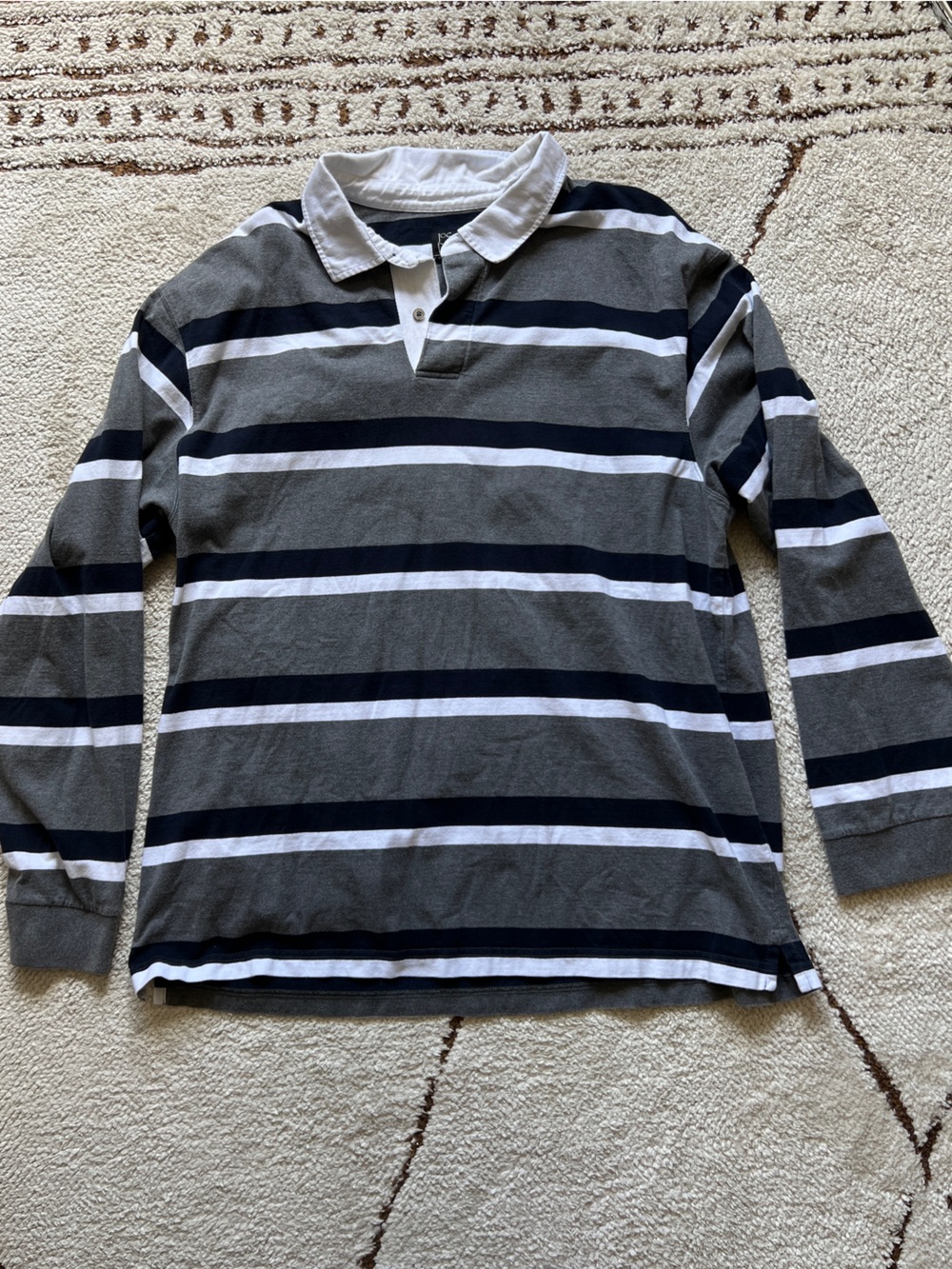 Jos. A. Bank Men's Grey, White & Black Striped long sleeve Rugby Polo size XXL